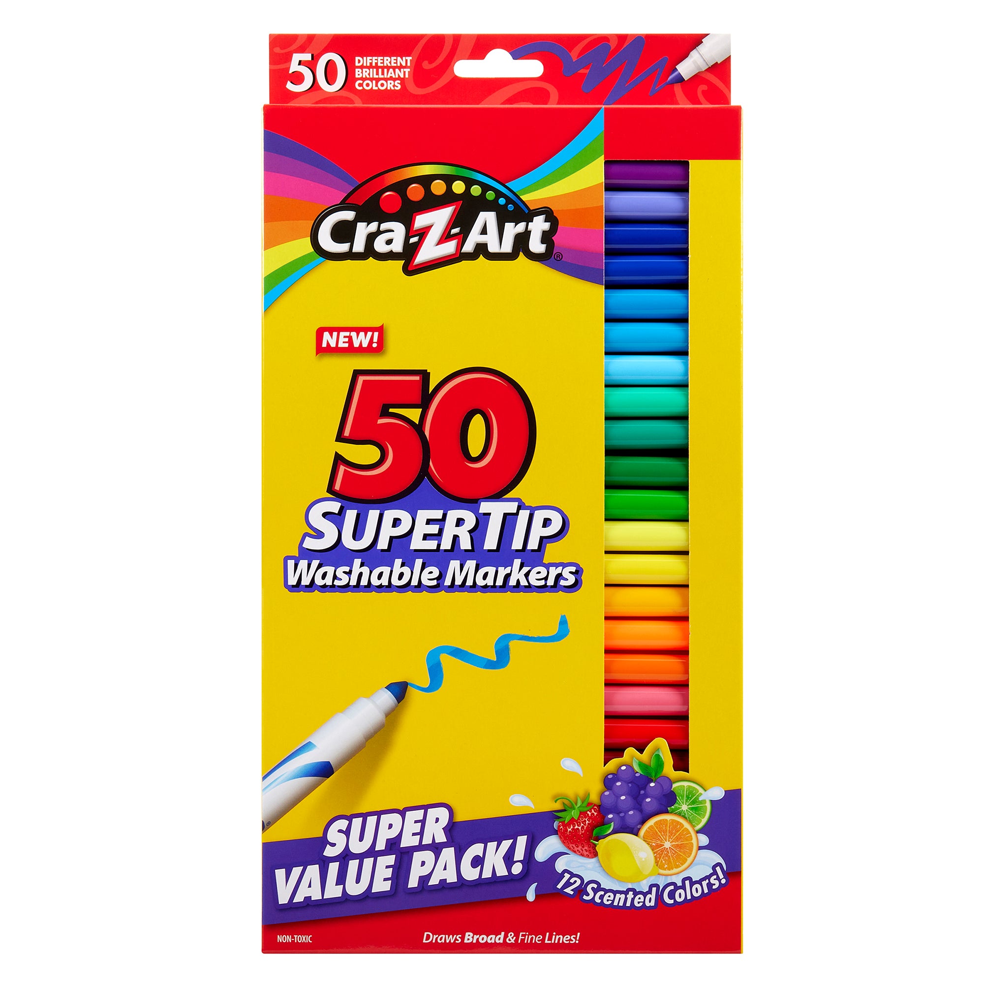 Cra-Z-Art Washable Super Tip Markers, 50 Count, Assorted Colors, Non-T