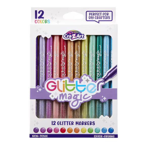 Cra-Z-Art Glitter Magic Liquid Glitter Markers, 12 Colors, Quick-Drying