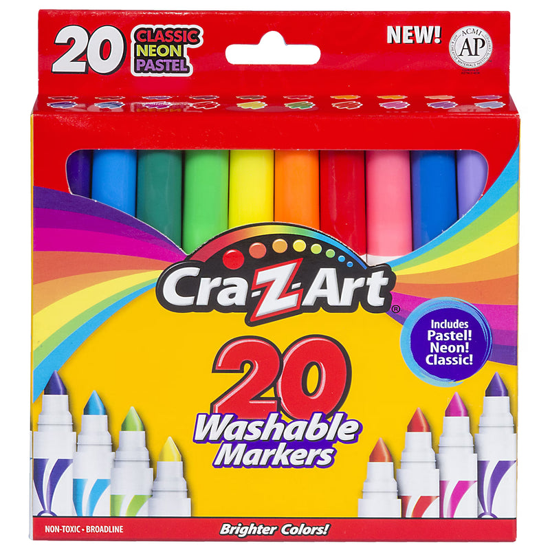 Cra-Z-Art Super Washable Broad Line Markers, 20 Colors, Ages 3+