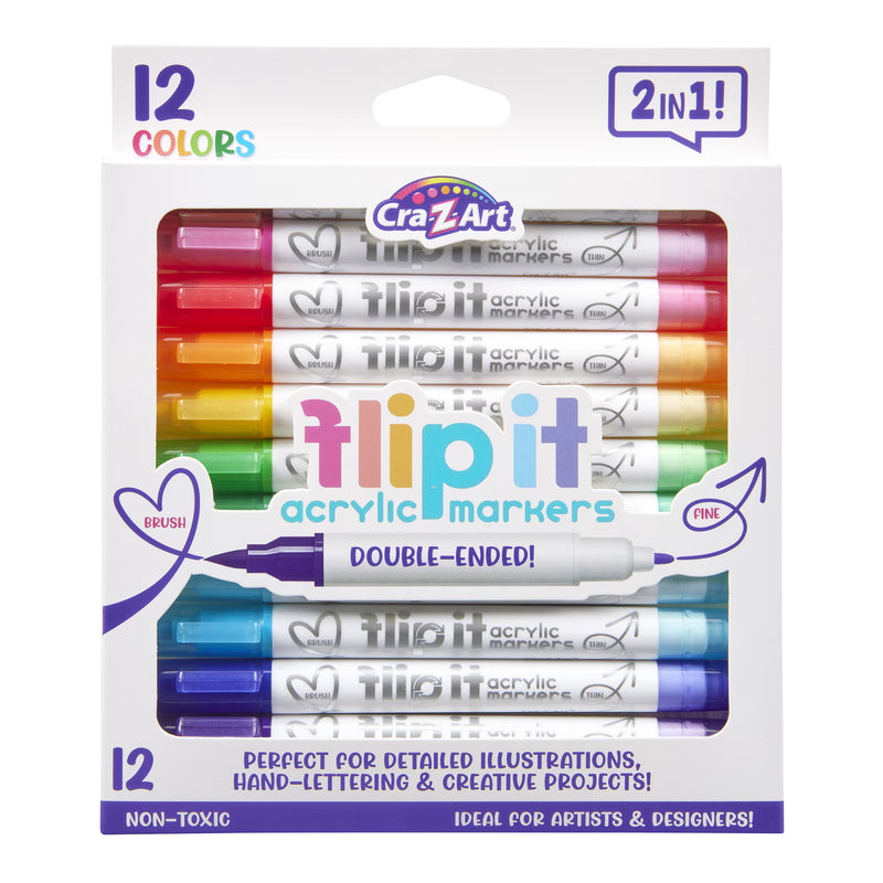 Cra-Z-Art Flip It 12-Count Dual-Tip Acrylic Markers, Brush & Fine Tips