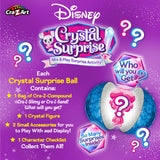 Disney Crystal Surprise Series 2 packaging shows the surprise: a ball with slime or sand, a Disney Crystal Surprise figure, fun accessories, and a collectible checklist.