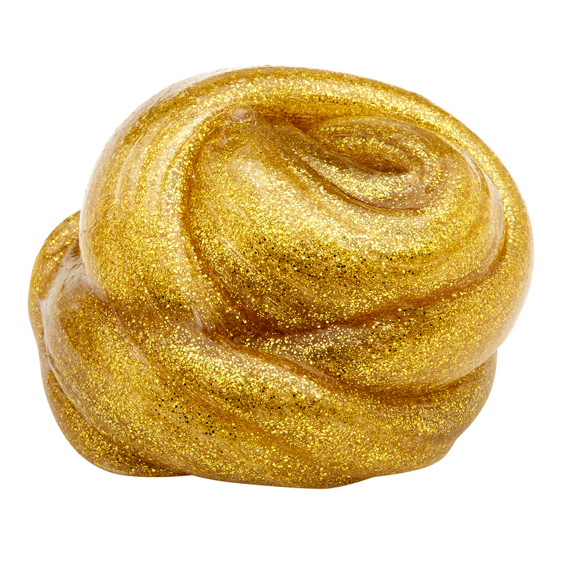 A swirl of bright gold glitter slime from the Cra-Z-Slimy 6-7 Bucket shimmers against a white background.
