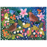 Two birds, strawberries, flowers, leaves, a butterfly, and a snail decorate a dark speckled scene in the ROSEART Soft Touch Strawberry Thief 1000 Piece Jigsaw Puzzle.