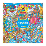 The ROSEART CATOPIA Water Park 500-piece jigsaw puzzle features a lively cat-themed water park with slides, pools, balloons, and playful cats on the illustrated box cover.