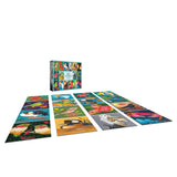 The ROSEART-GIFT SET-BIRDS, BUTTERFLIES AND A CRAB features a boxed collection of jigsaw puzzles, including eight colorful completed bird designs arranged in two rows in front of the box.