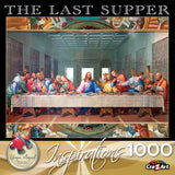 A RoseArt - Inspirations - Last Supper - 1000 Piece Jigsaw Puzzle box depicting Leonardo da Vinci's "The Last Supper" with text indicating unique shaped pieces and the brand Cra-Z-Art.