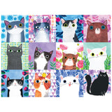 The ROSEART-PLANET CAT-FLORAL CATS-300 PIECE JIGSAW PUZZLE features twelve unique illustrated floral cats in colorful, geometric backgrounds, creating a delightful and charming challenge for puzzle enthusiasts.