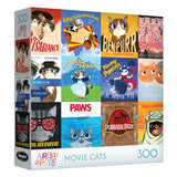 The ROSEART-PLANET CAT-MOVIE CATS 300 piece jigsaw puzzle features illustrated cat parodies of classic movie posters from the Artsy Cats collection.