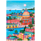 Enjoy the ROSEART-KODAK CAMERA TO CANVAS-VENICE 500 PIECE JIGSAW PUZZLE featuring a vibrant cityscape with domed buildings, boats on a canal, lush greenery, and a bright sky—perfect for puzzle lovers.