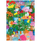 Vivid illustration of flower bouquets in blue buckets with labels like protea and local, green foliage, and gardening tools—captured through a KODAK lens. ROSEART-KODAK CAMERA TO CANVAS-COLORFUL FLOWERS 500-piece jigsaw puzzle.