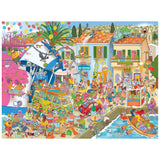 Experience harbor hilarity with the ROSEART-CARTOON CHAOS 500-piece jigsaw puzzle, featuring a lively, colorful waterfront bursting with people, animals, vehicles, and luggage in chaotic cartoon style—perfect for puzzle enthusiasts!.