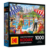 Box of RoseArt-Kodak Premium-Club Pool-1000 Piece Jigsaw Puzzle featuring a vibrant club pool scene.