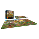 The 1000-piece jigsaw puzzle called "Cra-Z-Art - RoseArt - Kodak Cork - Lakeside Home" depicts a completed image of a charming lakeside home with a garden.