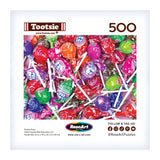 The ROSEART - SNACK ASSORTMENT - TOOTSIE 500-piece jigsaw puzzle features a vibrant array of colorful Tootsie Pop lollipop flavors.