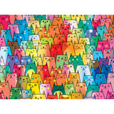 RoseArt - Rose - Cute Colorful Cats - 1000 Piece Jigsaw Puzzle featuring cartoon cats with various facial expressions, drawn in bright and varied colors.
