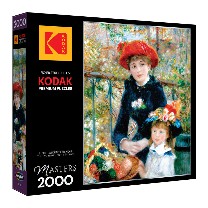 ROSEART's "The Two Sisters on the Terrace" jigsaw puzzle, part of the Kodak Masters series, depicts Renoir's art with a floral hat and is available in a challenging 2000-piece format.