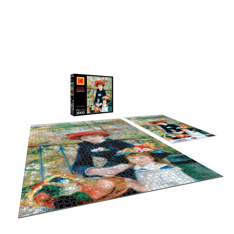 The ROSEART Kodak Masters "The Two Sisters on the Terrace" 2000-piece jigsaw puzzle is beautifully finished and displayed, complete with a box and reference image for your enjoyment.
