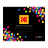 The black background features scattered colorful puzzle pieces alongside Kodak and RoseArt logos. Text highlights the vibrant imagery of the "ROSEART - KODAK PREMIUM - SPRING GARDEN - 2000 PIECE JIGSAW PUZZLE," emphasizing its high quality for enthusiasts.