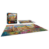 Discover the ROSEART Kodak Premium - Ranch Pickup 1000-piece jigsaw puzzle, featuring a vibrant landscape of lush plants, a quaint fence, and a charming building for hours of enjoyment.