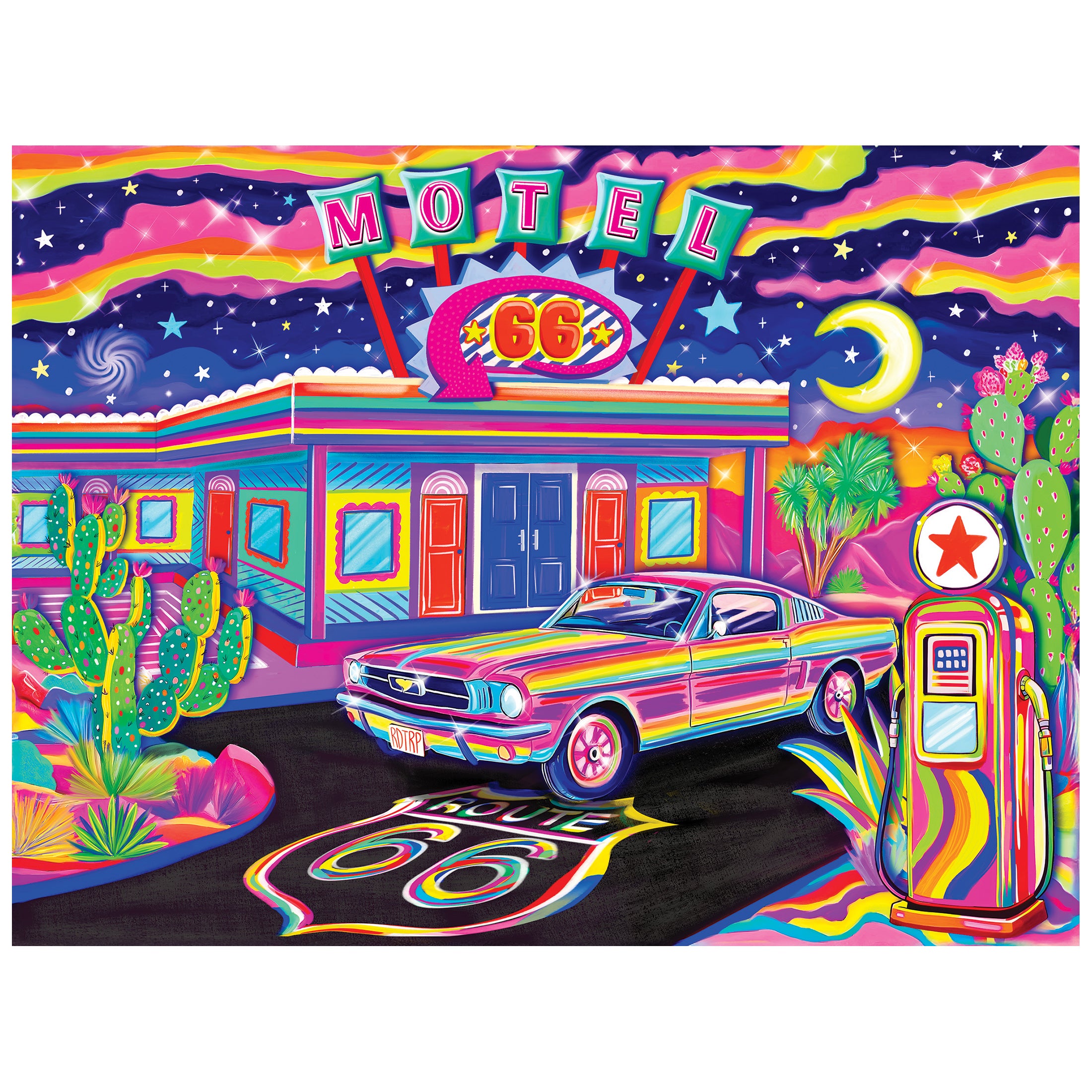 クリスタルアート　ルート66 美品 RoseArt Neon Brights Route 66 Night 500-Piece Jigsaw Puzzle – Cra