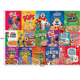 ROSEART - KELLOGG'S - CEREAL FAVORITES MODERN 1000 piece jigsaw puzzle features a collage of 16 vibrant Kellogg’s cereal boxes—like Froot Loops and Frosted Flakes—arranged in four rows, ideal for any cereal puzzle fan.