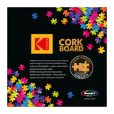 The ROSEART - KODAK CORK - ANTIQUE SIGNS 1000 PIECE JIGSAW PUZZLE packaging displays colorful puzzle pieces, the Kodak logo, and text emphasizing premium quality plus super soft-fit cork pieces.