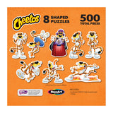Introducing the ROSEART - MINI SHAPED - CHEETOS - 500 PIECE JIGSAW PUZZLES box, featuring eight unique shapes of Cheetahs and iconic branding for an immersive experience.