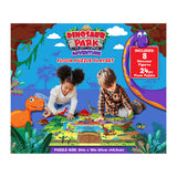 Two children play with a RoseArt-Floor Puzzle with 8 Figures-Dinosaur Park Adventure-24 Piece Jigsaw Puzzle, which includes 8 dinosaur figures and a 24-piece floor puzzle. The box features bright, colorful illustrations of various dinosaurs.