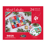 RoseArt-Holiday Advent Calendar with 24 days of puzzles. Each box contains a 49-piece puzzle. Image includes puzzle pieces and a completed puzzle scene.