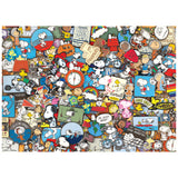 The ROSEART - PEANUTS - PEANUTS PINS - 1000 PIECE JIGSAW PUZZLE features Snoopy, Charlie Brown, and friends in a vibrant, colorful pin display—perfect for fans of classic Peanuts characters.
