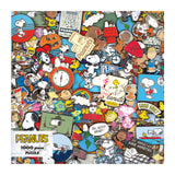 ROSEART - PEANUTS - PEANUTS PINS 1000 PIECE JIGSAW PUZZLE features a colorful collage of Peanuts pins and illustrations, with Snoopy, Charlie Brown, and classic logos for nostalgic fun and quality in every piece.