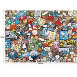 The ROSEART PEANUTS PINS 1000 piece jigsaw puzzle features colorful images of Snoopy, Woodstock, and more; finished size is 19.25 x 26.625 inches.