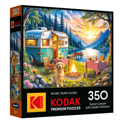 RoseArt-Kodak Premium-Sunset Camper with Golden Retriever 350-Piece Jigsaw Puzzle