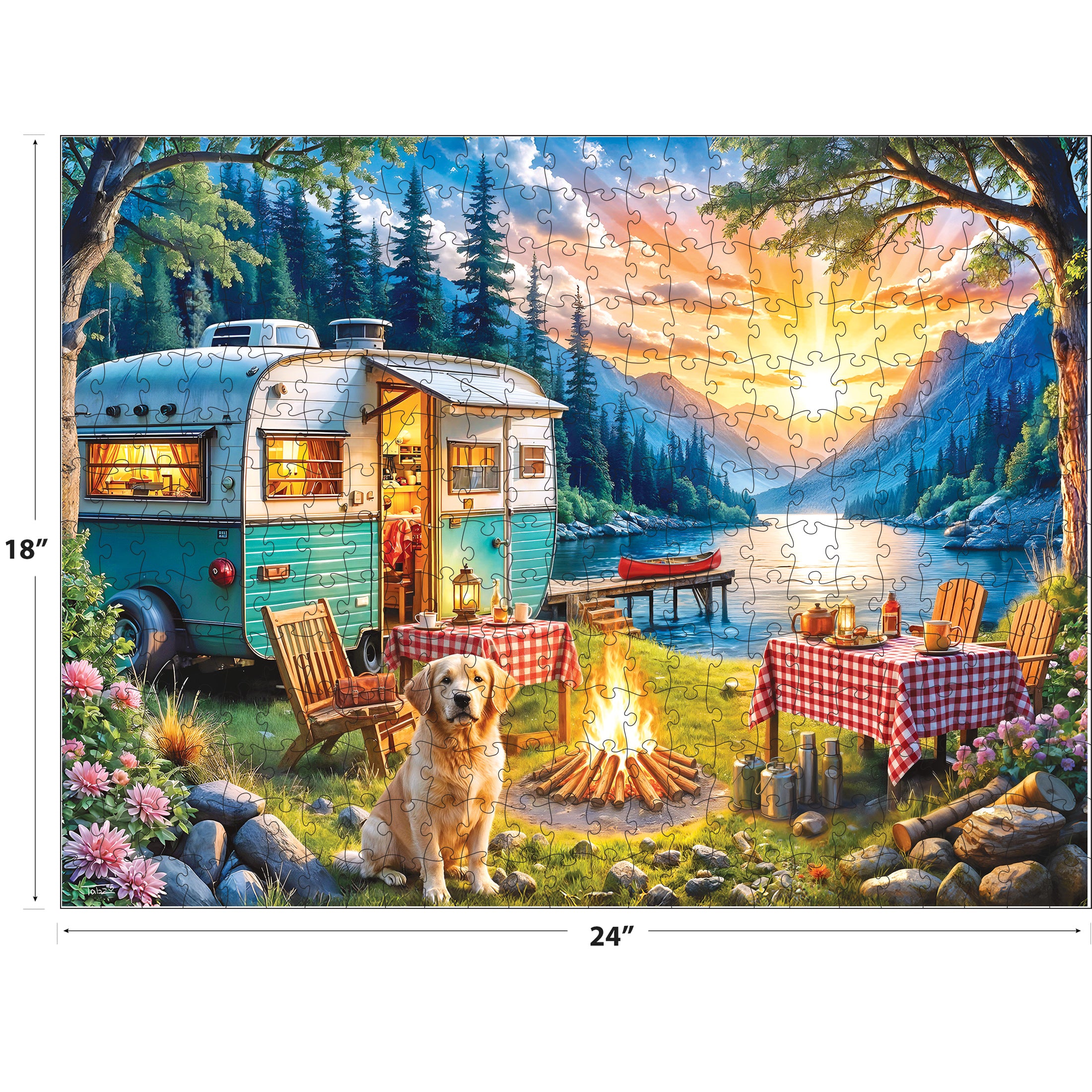 RoseArt-Kodak Premium-Sunset Camper with Golden Retriever 350