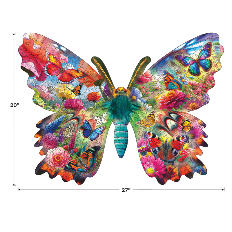 The ROSEART-BIG SHAPED-SPRING BUTTERFLY 500 Piece Jigsaw Puzzle features colorful butterflies and flowers and measures 20" x 27".