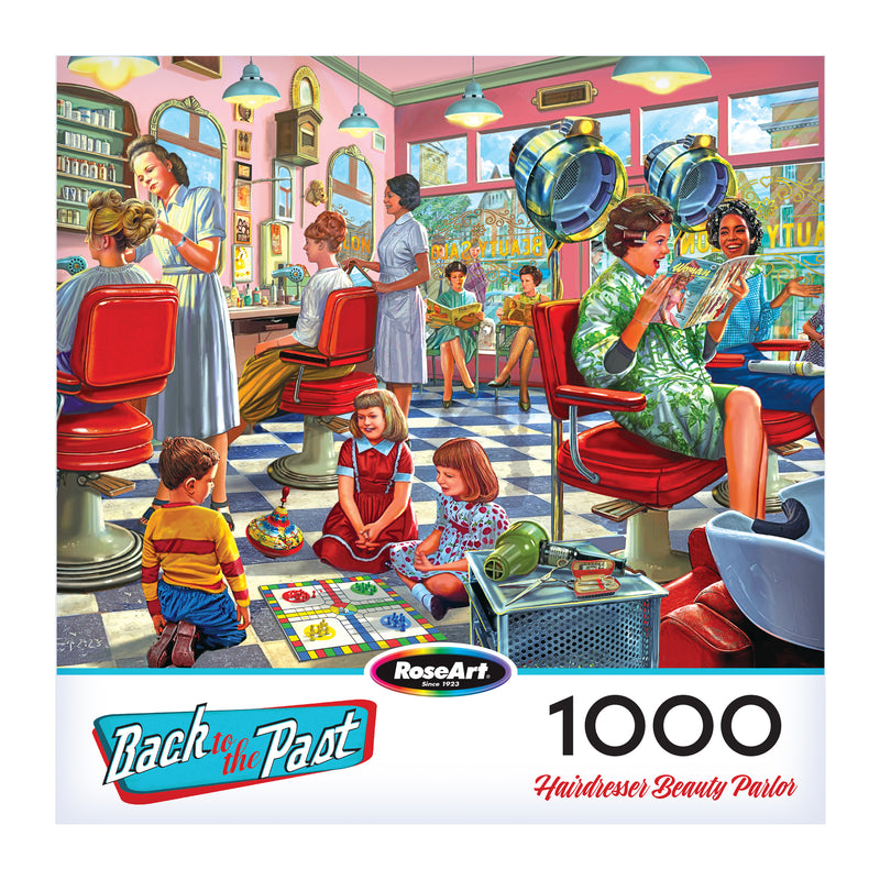 Experience the charm of ROSEART-BACK TO THE PAST-HAIRDRESSER BEAUTY PARLOR, a 1000 piece jigsaw puzzle featuring a vintage beauty parlor scene—perfect for fans of nostalgic illustrations and delightful puzzle challenges.