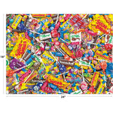 Enjoy piecing together the ROSEART-SNACK ASSORTMENT-TOOTSIE MEGA MIX 500 PIECE JIGSAW PUZZLE, featuring an 18x24 inch image of favorites like Tootsie Rolls, Sugar Daddy, Dots, and assorted lollipops in a vibrant candy pile.