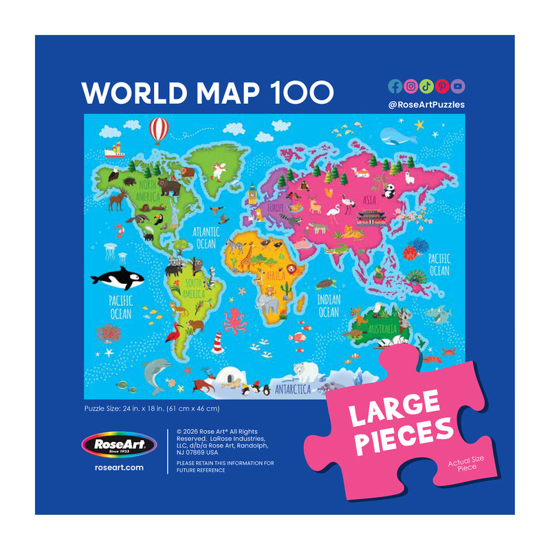 Roseart-Mapa del Mundo-Rompecabezas de 100 Piezas