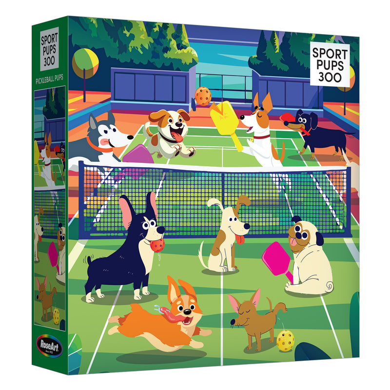 RoseArt Sports Pups Pickleball Pups Puzzle de 300 pièces – Scène amusante de chiens jouant au pickleball