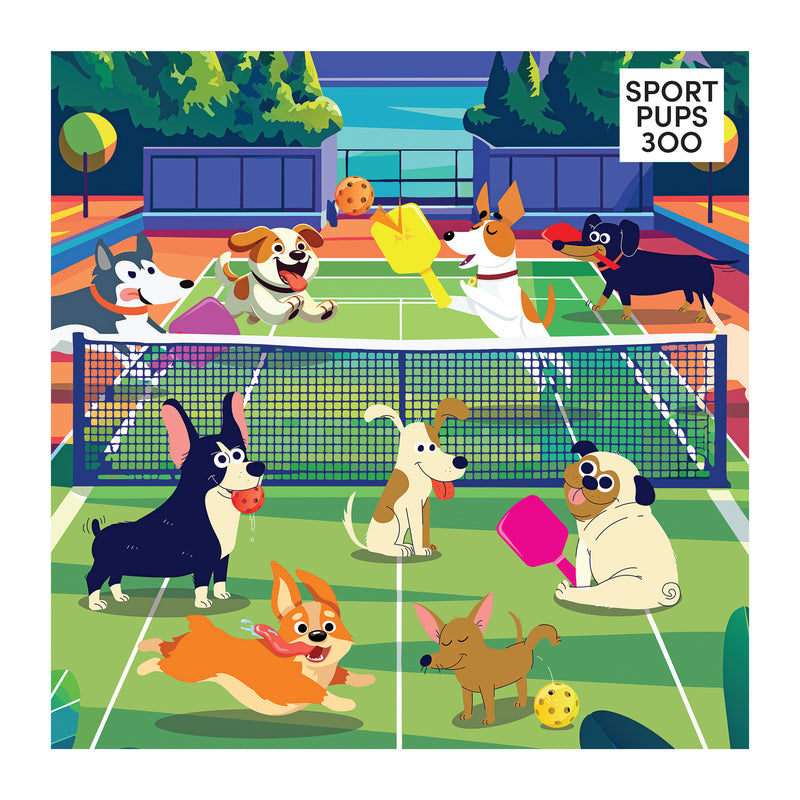 RoseArt Sports Pups Pickleball Pups Puzzle de 300 pièces – Scène amusante de chiens jouant au pickleball