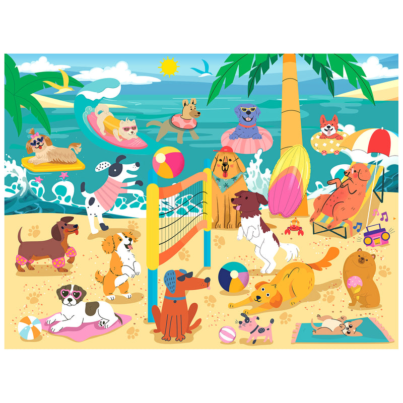 RoseArt Sports Pups Les chiots de volleyball de plage Puzzle de 300 pièces – Scène de plage de chiens