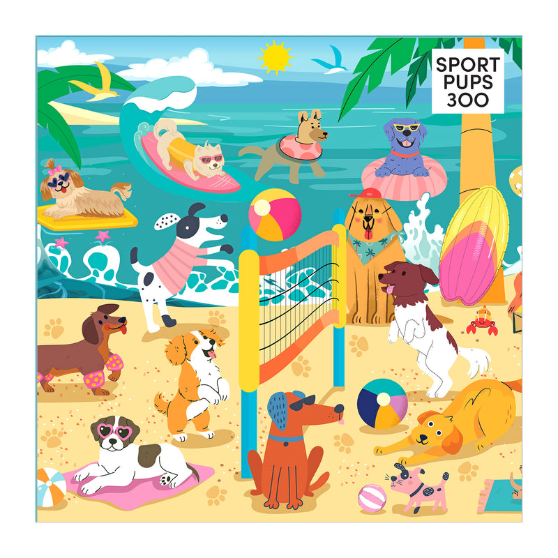 RoseArt Sports Pups Les chiots de volleyball de plage Puzzle de 300 pièces – Scène de plage de chiens
