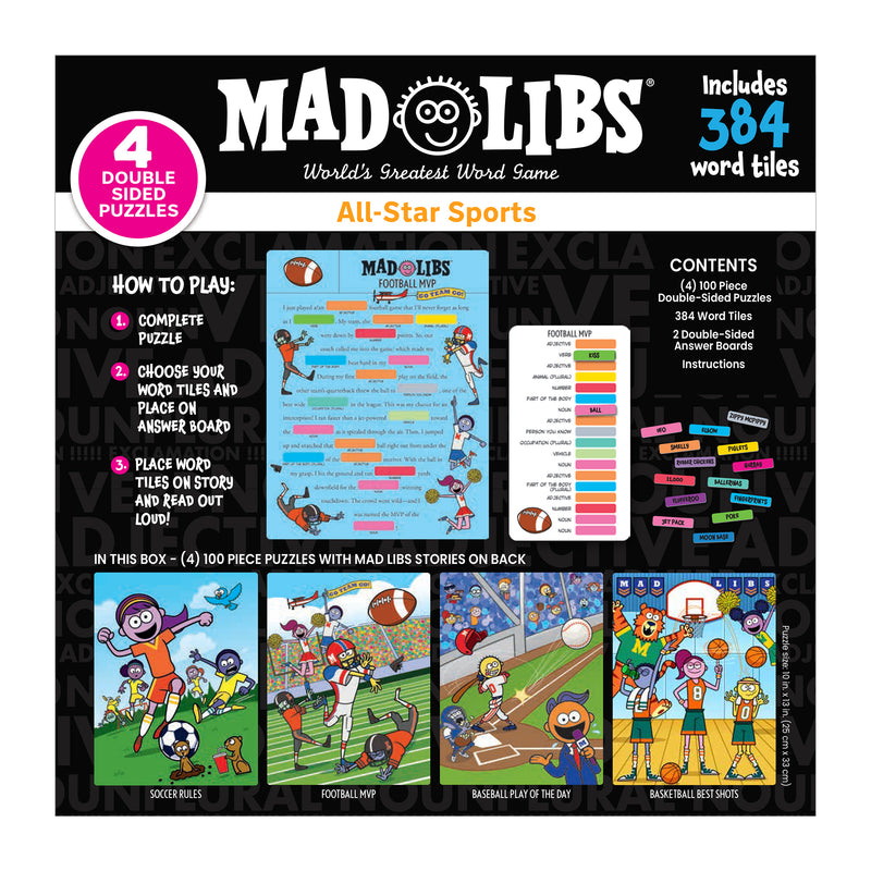 RoseArt - Mad Libs - All Star Sports - 4 x 100 Piece Jigsaw Puzzles