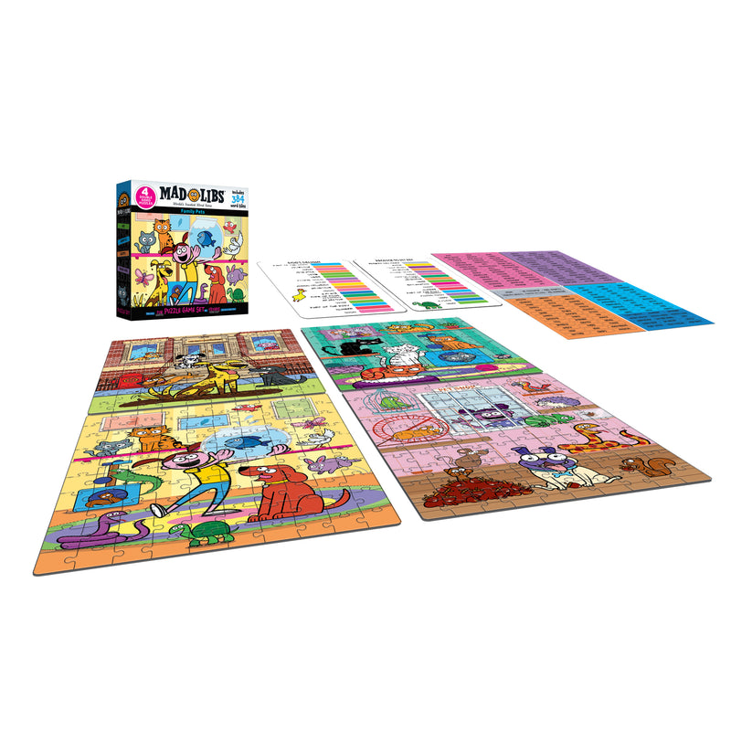 RoseArt - Mad Libs - Family Pets - 4 x 100 Piece Jigsaw Puzzles