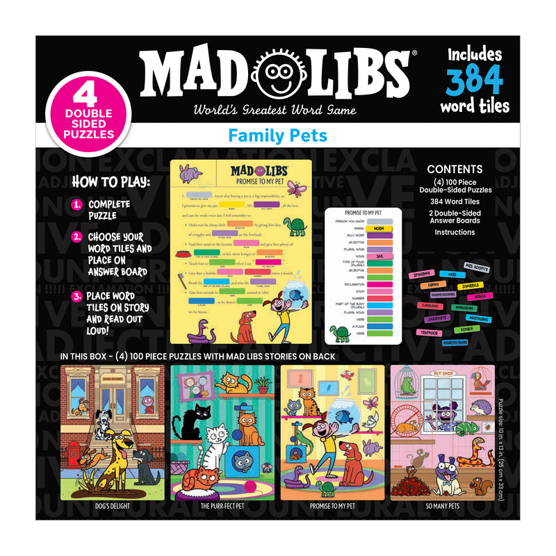 RoseArt - Mad Libs - Family Pets - 4 x 100 Piece Jigsaw Puzzles