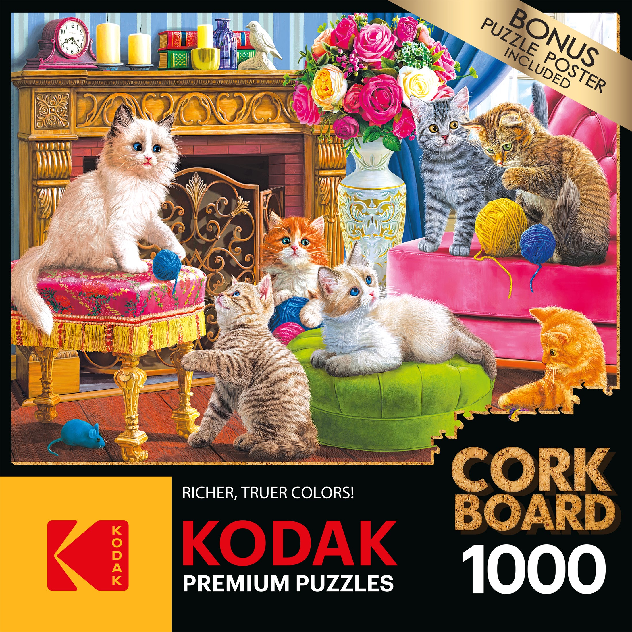 RoseArt - Kodak Cork - Kittens by the Fireplace - 1000 Piece