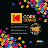 Advertisement for RoseArt - Kodak Cork - Kittens by the Fireplace - 1000 Piece Jigsaw Puzzle, highlighting premium quality, rich color imagery, fully interlocking soft fit pieces, and durability. Features RoseArt logo and website.