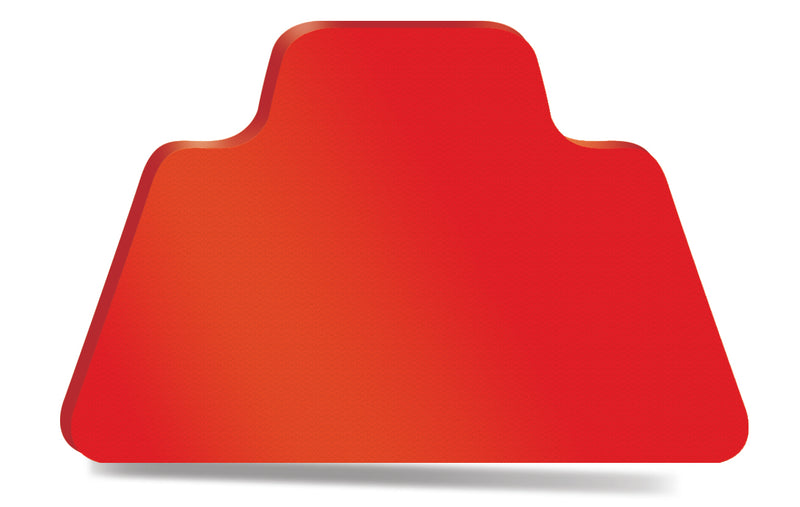 A red, trapezoidal shape with rounded corners and a shadow beneath, set against a white background - RoseArt - 4.5 oz Puzzle Glue 6 pack.