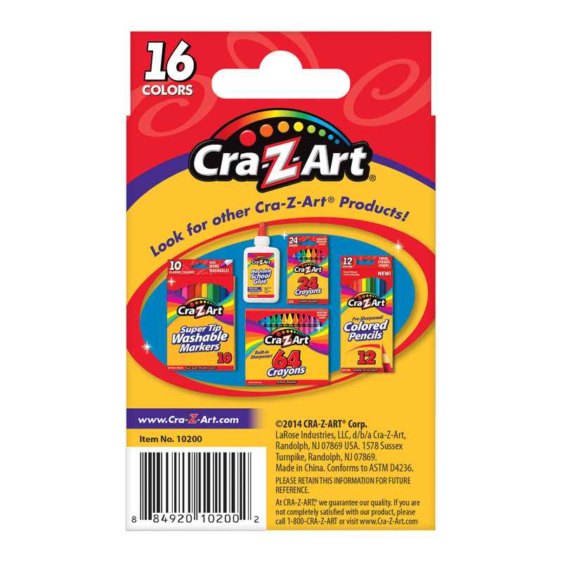 Crayones Cra-Z-Art – Estuche de 16 unidades de calidad escolar, colores brillantes, coloreado suave, no tóxico para niños