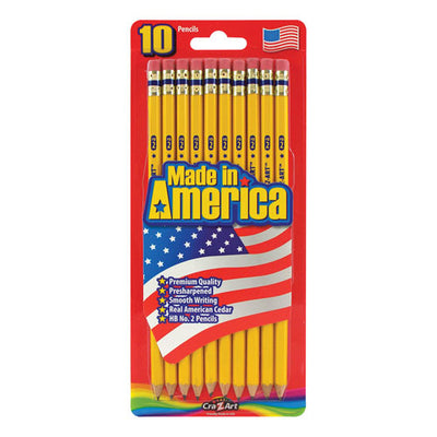10 ct. Made In America Pre-Sharpened No.2 Yellow Pencils, blister card